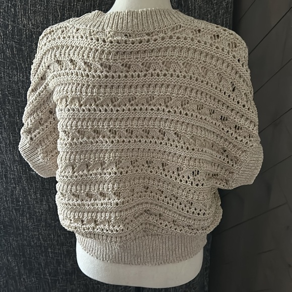 Rachel and Zoe short sleeve sweater beige with gold metallic short sleeves Nw/T - Picture 5 of 6